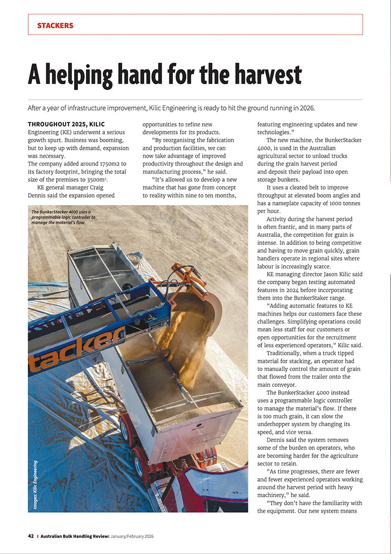 KE-Australian-Bulk-Handling-Review-Jan-2026 Australian Bulk Handling Review January 2026 Kilic Engineering BunkerStacker Article